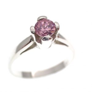 zilveren solitair ring roze steen
