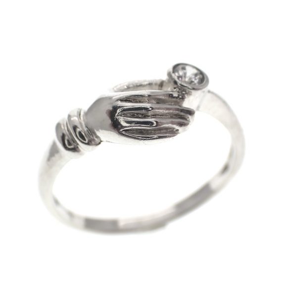 zilveren ring met hand zirconia