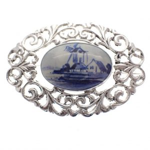 vintage broche barok delfts blauw zilveren