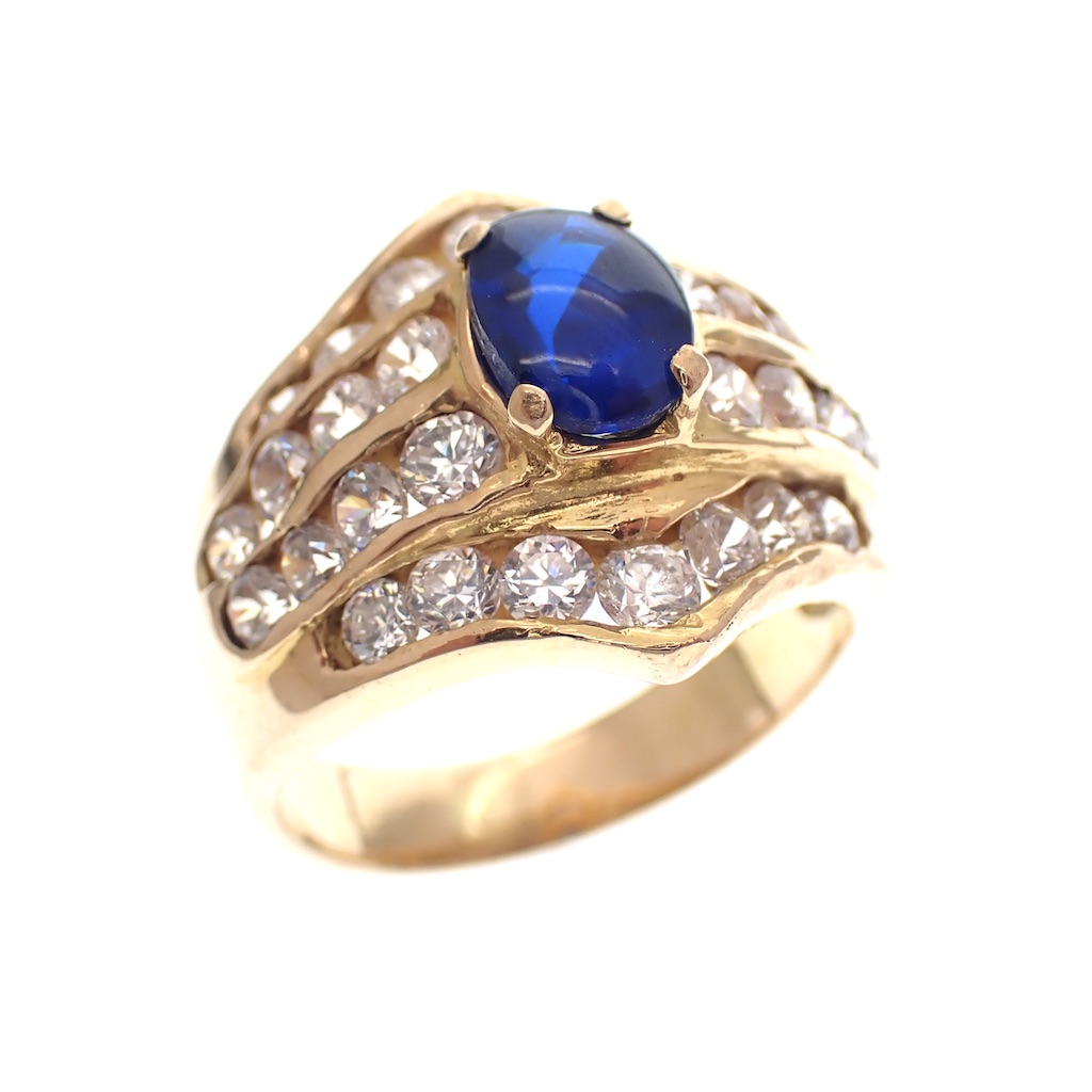 Arabische Sarabo Verslaafde Ru Vintage gouden ring met koningsblauwe edelsteen - Juweelwinkel.nl