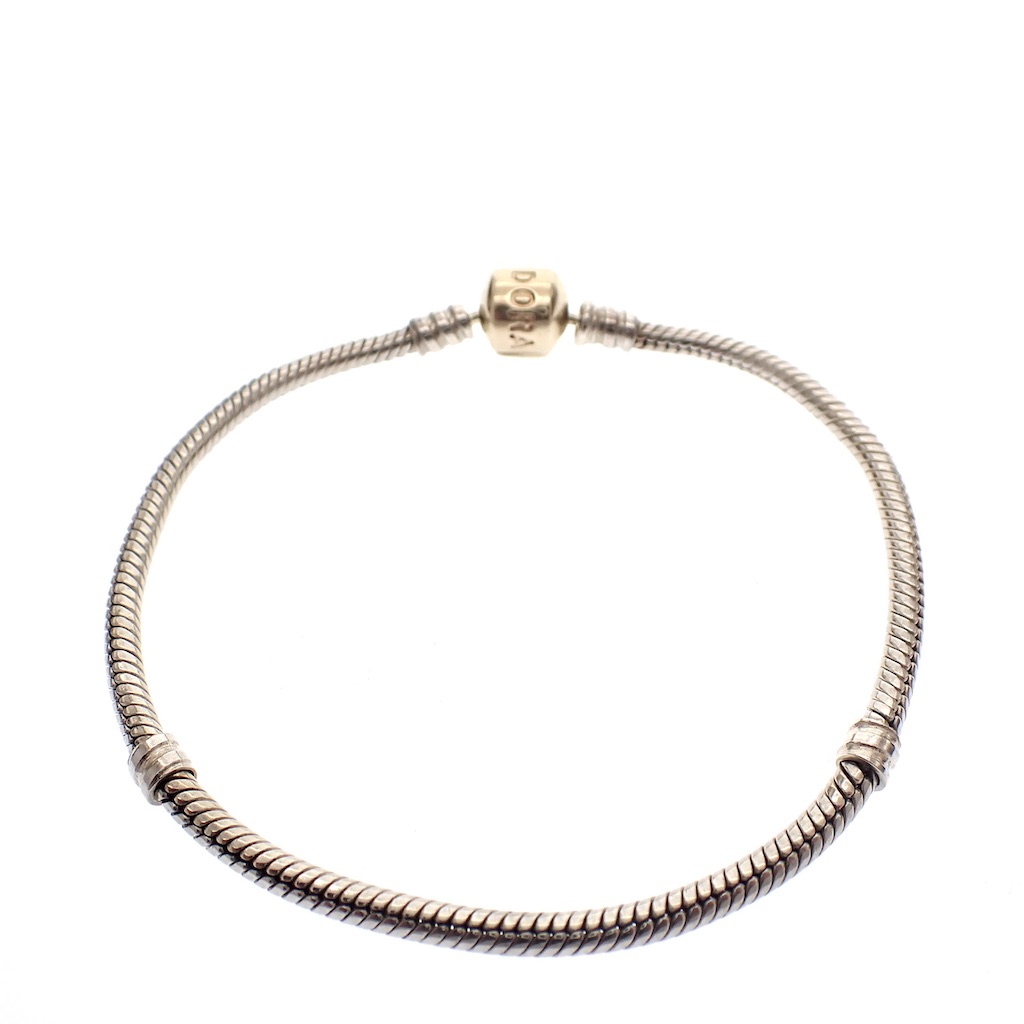 Wedstrijd Interactie Nat Pandora armband; Zilver met gouden slot; Snake Chain | 21 cm -  Juweelwinkel.nl