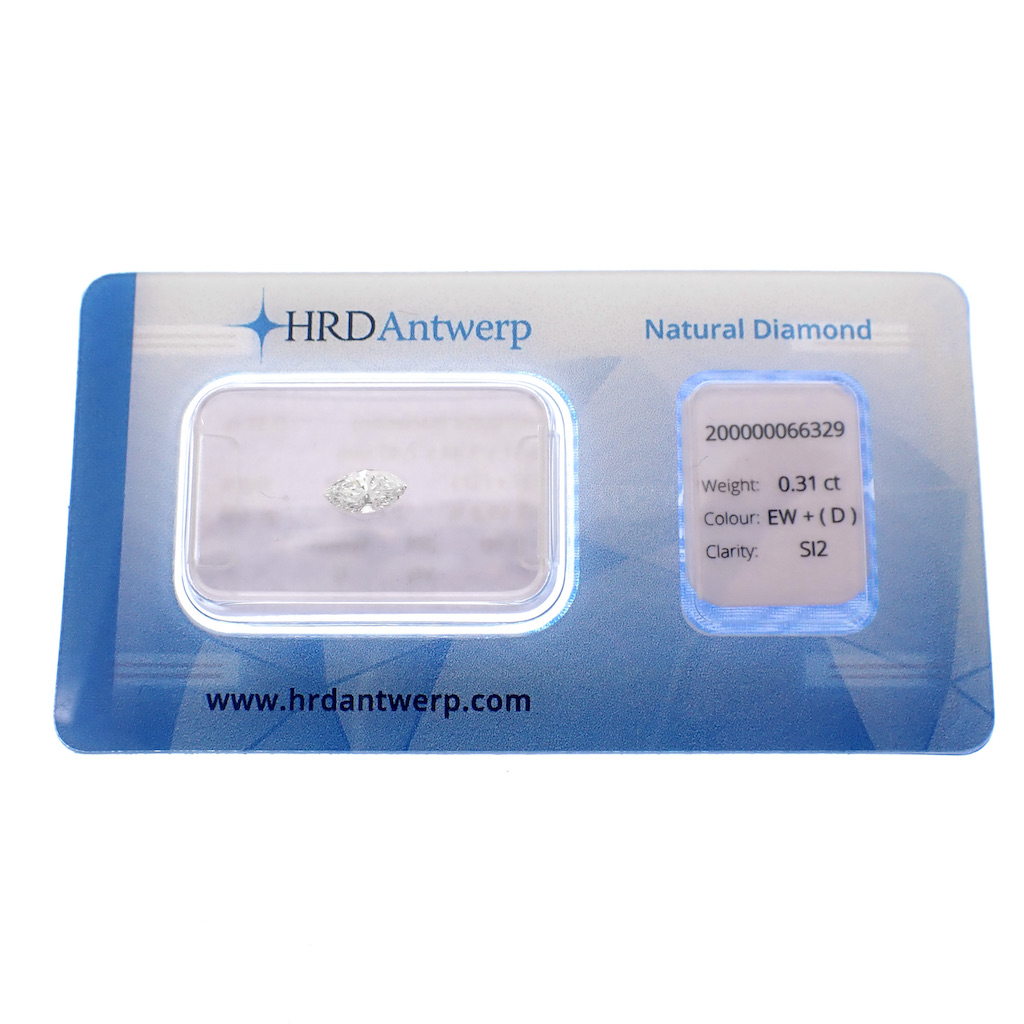 0,31 ct. Markies geslepen diamant D/ SI2 + HRD - Natural diamond - Juweelwinkel.nl