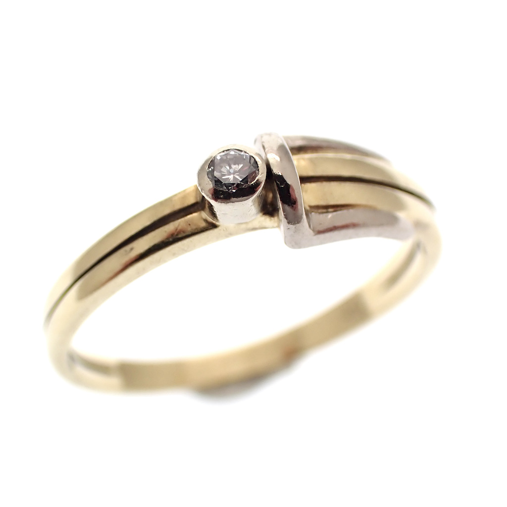 Bicolor Gouden Ring Met Diamant 0 03 Ct Juweelwinkel