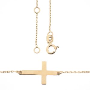 14 karaat geelgouden ankerschakel ketting met een vaste hanger kruisje