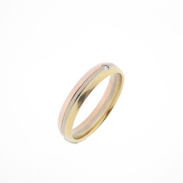14 karaat rosé, wit en geelgouden (tricolor) ring met 0,02 diamant