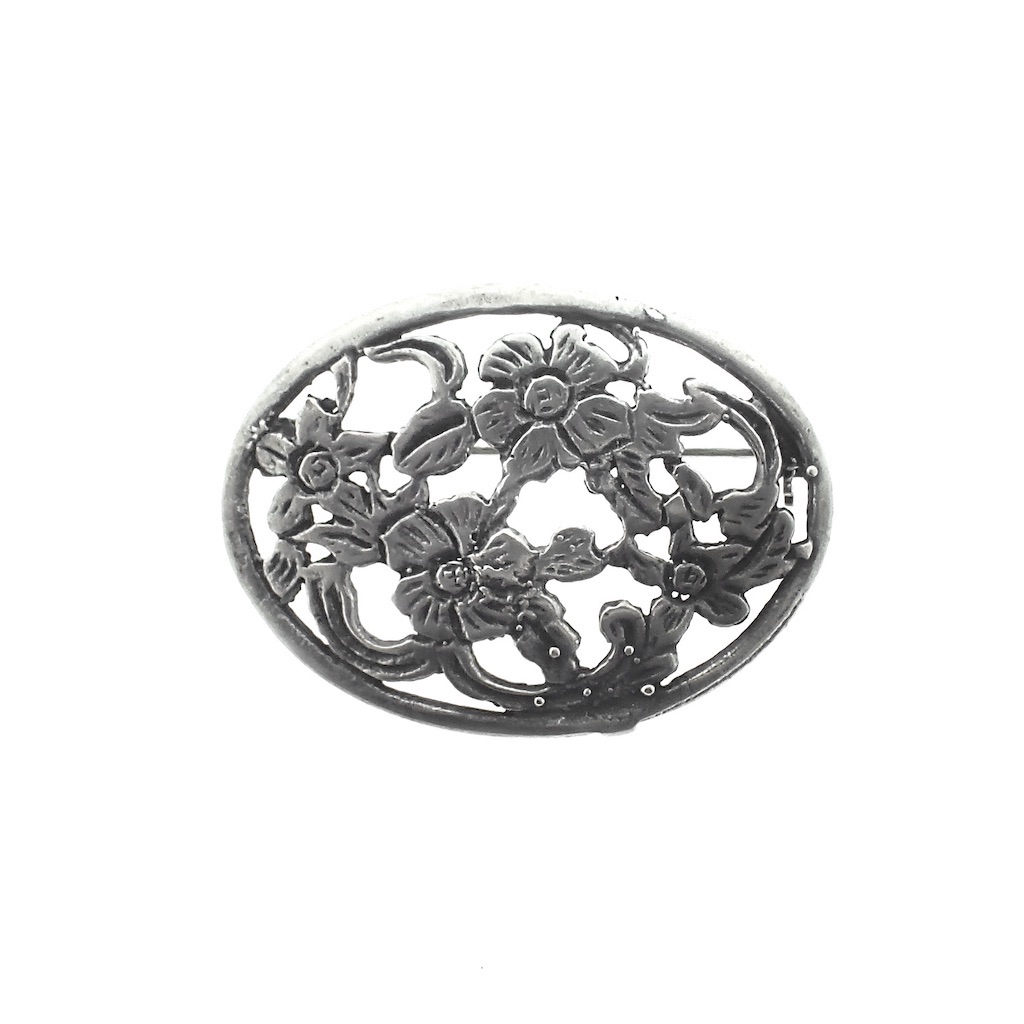 Zilveren broche Floraal design -