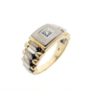 14 karaat geelgouden rolex ring met president band en 0,10 ct. diamant