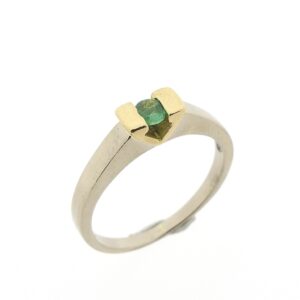 14 karaat bicolor gouden ring met groenen steen