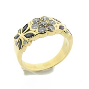 18 Krt. Gouden ring met diamant saffier en robijn | 0,46 ct.