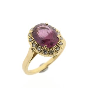 18 karaat gouden ring met diamant en roze toermalijn