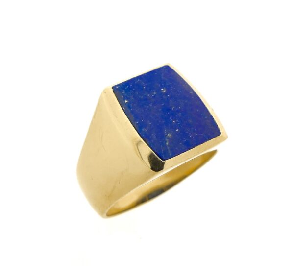 14 karaat geelgouden zegelring met lapis lazuli edelsteen
