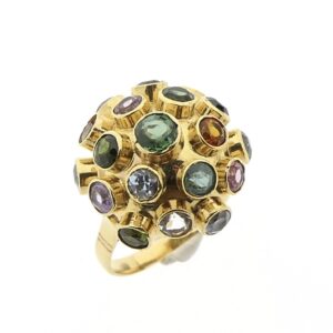 18 karaat gouden sputnik ring met gekleurde stenen