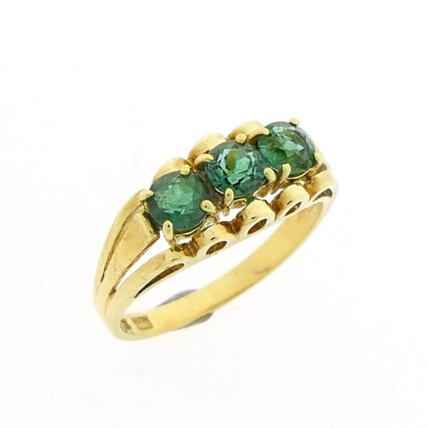 14 karaat geelgouden ring met groene zirconia stenen