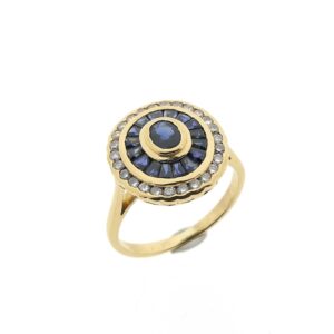 18 karaat vintage art-deco ring met diamant en saffier