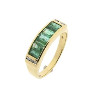 18 karaat geelgouden ring met smaragd en diamanten
