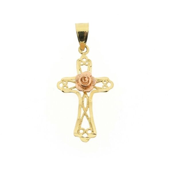 14 karaat gouden hanger van een kruis met een roos
