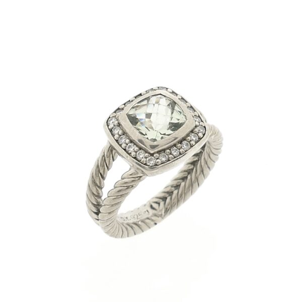 Zilveren ring van het merk van David Yurman - D.Y. Gezet met totaal 0,10 ct. diamanten en een Prasioliet