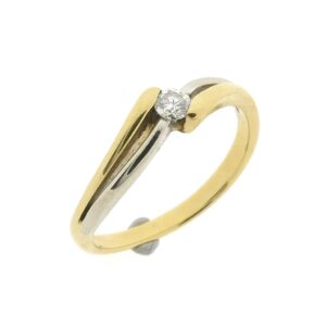 14 karaat bicolor gouden solitair ring met diamant | 0,08 ct.
