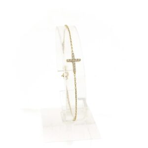 14 karaat gouden dunne anker schakel armband; Kruis met zirconia | 18,5 cm