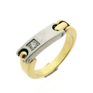 18 karaat gouden pequignet ring met diamant en staal