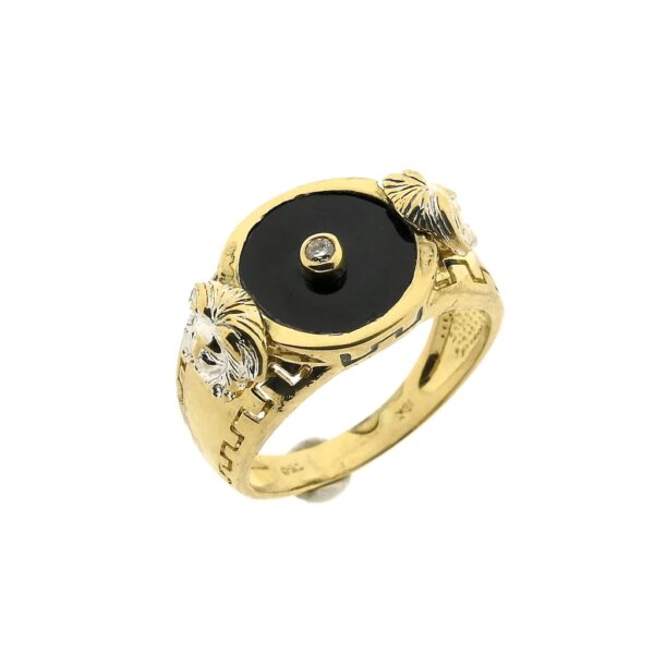 18 Krt. Gouden heren zegelring met onyx en diamant | 0,025 ct.