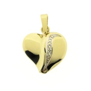 14 karaat gouden hart hanger met diamant | 0,005 ct.
