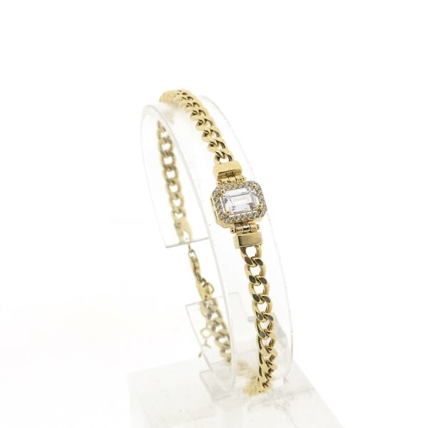 14 karaat gouden gourmetschakel armband met zirconia van het merk Geçen