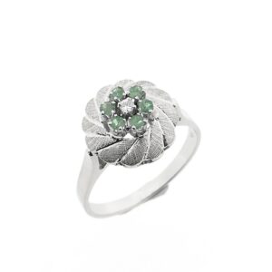 14 karaat witgouden ring met smaragd en diamant