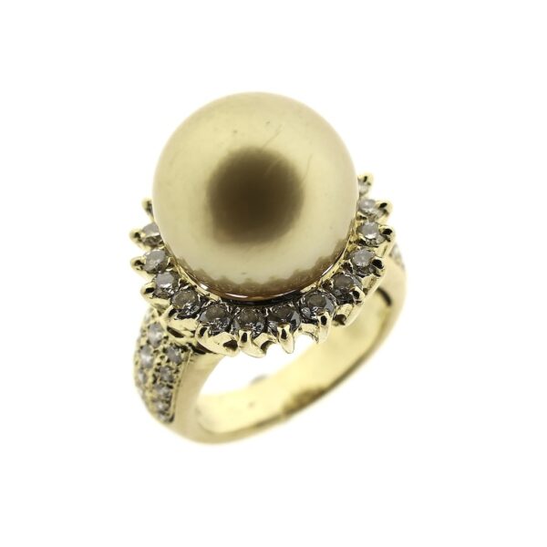 gouden cocktail ring parel diamant