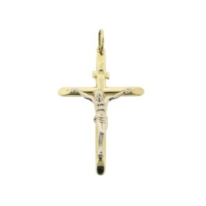 14 karaat bicolor gouden hanger van een groot kruis met corpus | INRI