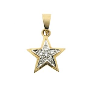 14 karaat bicolor gouden subtiele ster hanger met diamant | 0,06 ct.