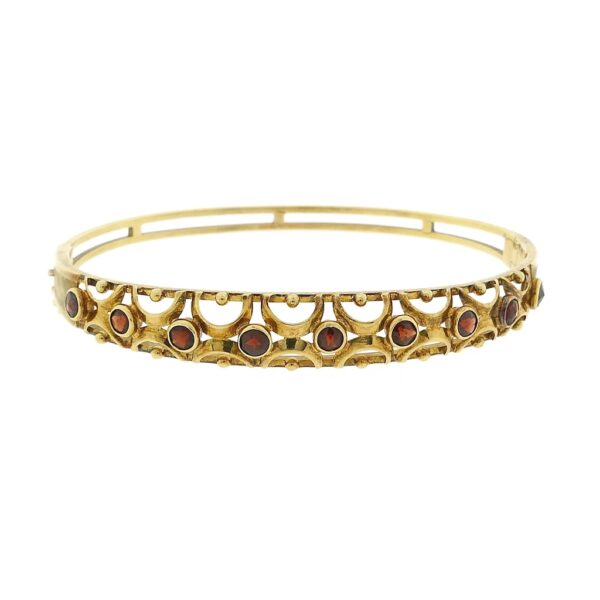 14 karaat exclusieve vintage gouden slavenarmband met granaat | Ø 60 mm