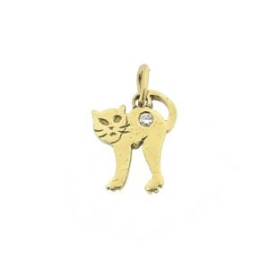 8 Krt. Hanger van een poes met diamant | 0,01 ct.