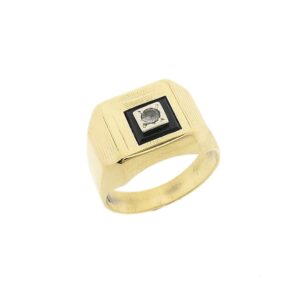 14 karaat gouden heren zegelring met onyx en zirconia