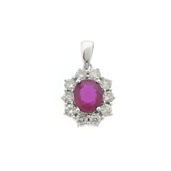 18 karaat witgouden hanger met roze spinel en totaal 0,70 ct. diamanten