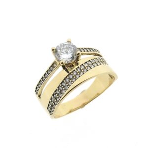 14 karaat brede gouden ring met zirconia stenen