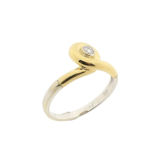 14 karaat bicolor ring gezet met een 0,05 ct. diamant