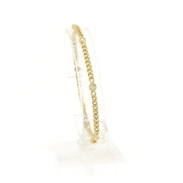 18 Krt. Gouden platte gourmetschakel armband met diamant; 0,50 ct. | 21 cm