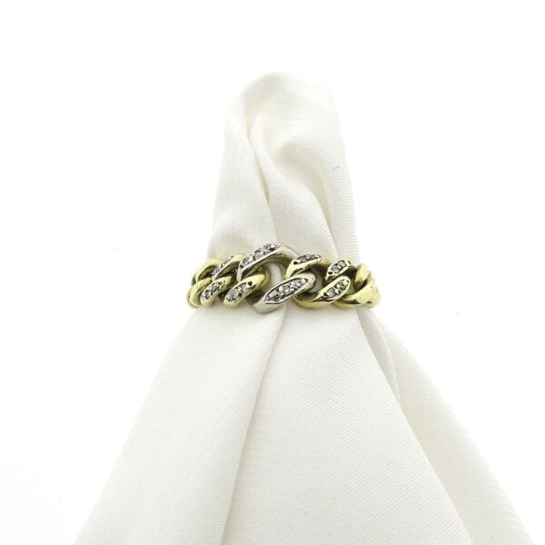 14 karaat bicolor gouden schakelring met diamant