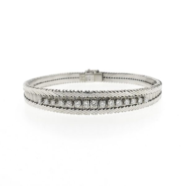 Exclusief 18 karaat witgouden visgraat schakel armband met diamant