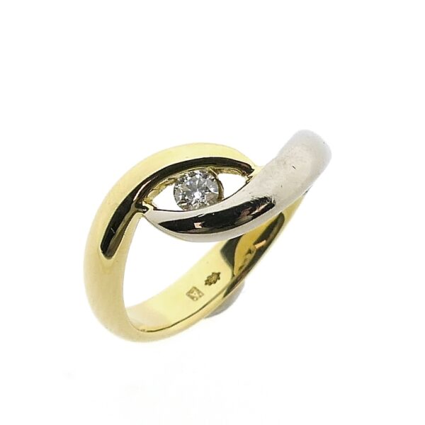 14 karaat bicolor gouden solitair ring met diamant