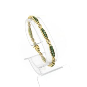 14 karaat geelgouden armband met totaal 0,04 ct. en smaragd