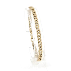 14 karaat gouden platte gourmetschakel armband met diamant; 0,25 ct. | 20 cm