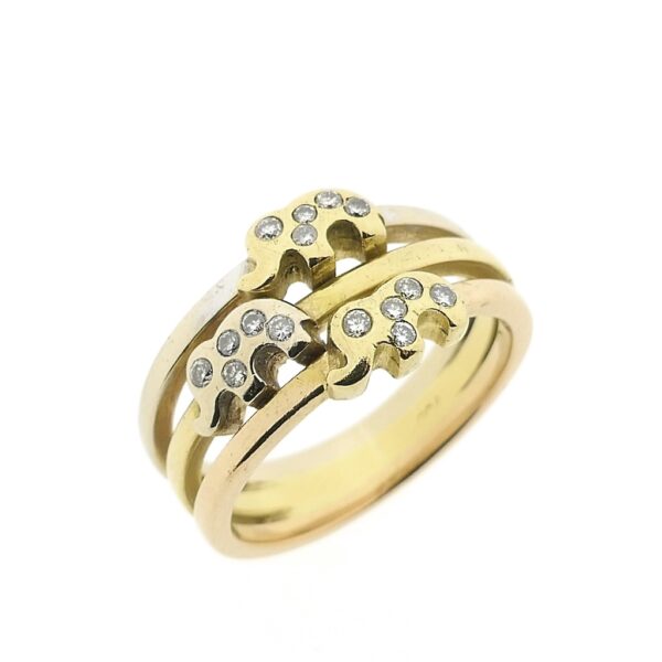 18 karaat tricolor gouden olifanten ring met diamant