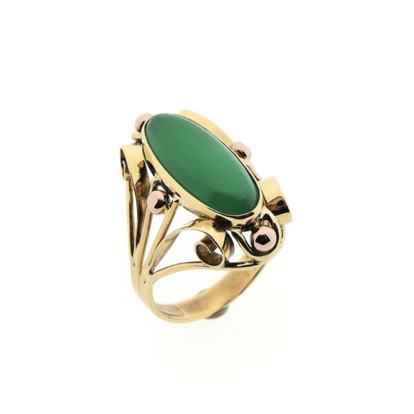 14 karaat bicolor ring gezet met Jade