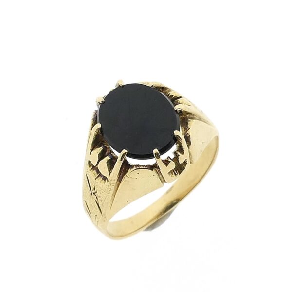 Vintage 14 karaat gouden pinkring met onyx voor heren