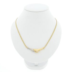 18 Krt. Bicolor gouden collier met vaste hanger en diamant 0,06 ct. | 42 cm