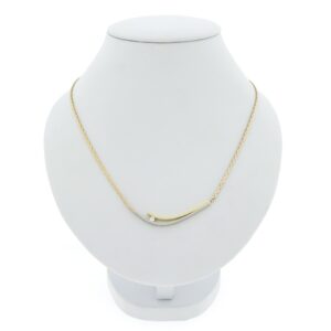 14 karaat bicolor gouden cobra schakel collier met vaste hanger en diamant; 0,07 ct. | 41 cm