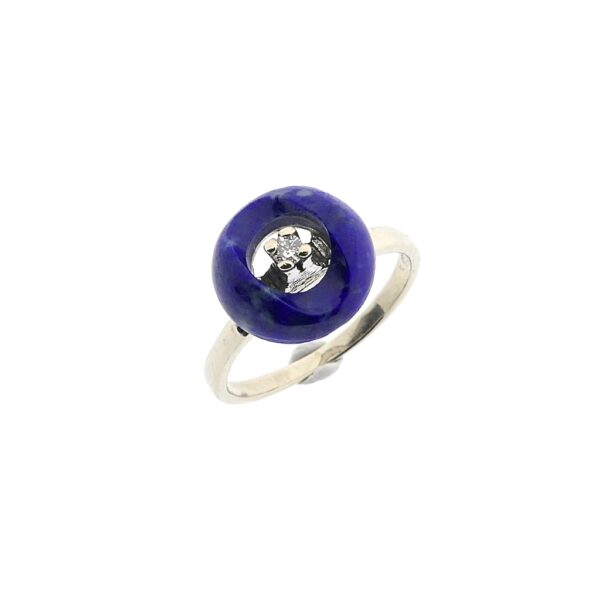 14 karaat witgouden ring met sodaliet en diamant | 0,04 ct.