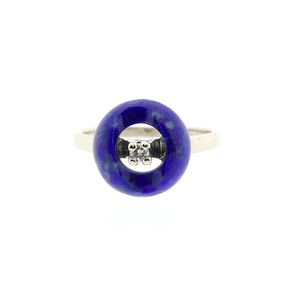 Witgouden ring met sodaliet en diamant | 0,04 ct.